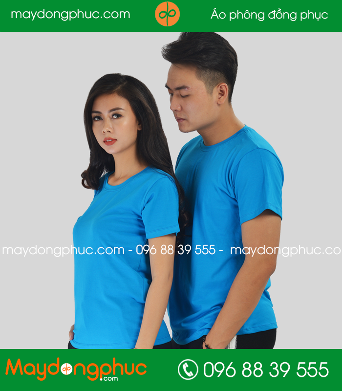 Áo phông cổ tròn đồng phục màu xanh bích